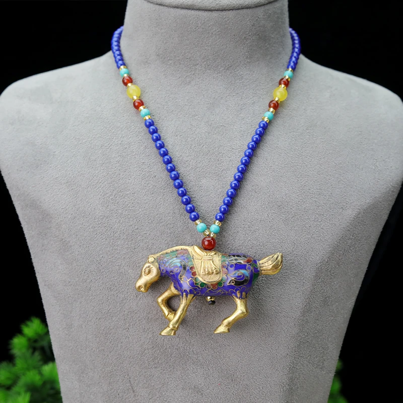 SE非遗技艺 景泰蓝小马挂坠 宝蓝