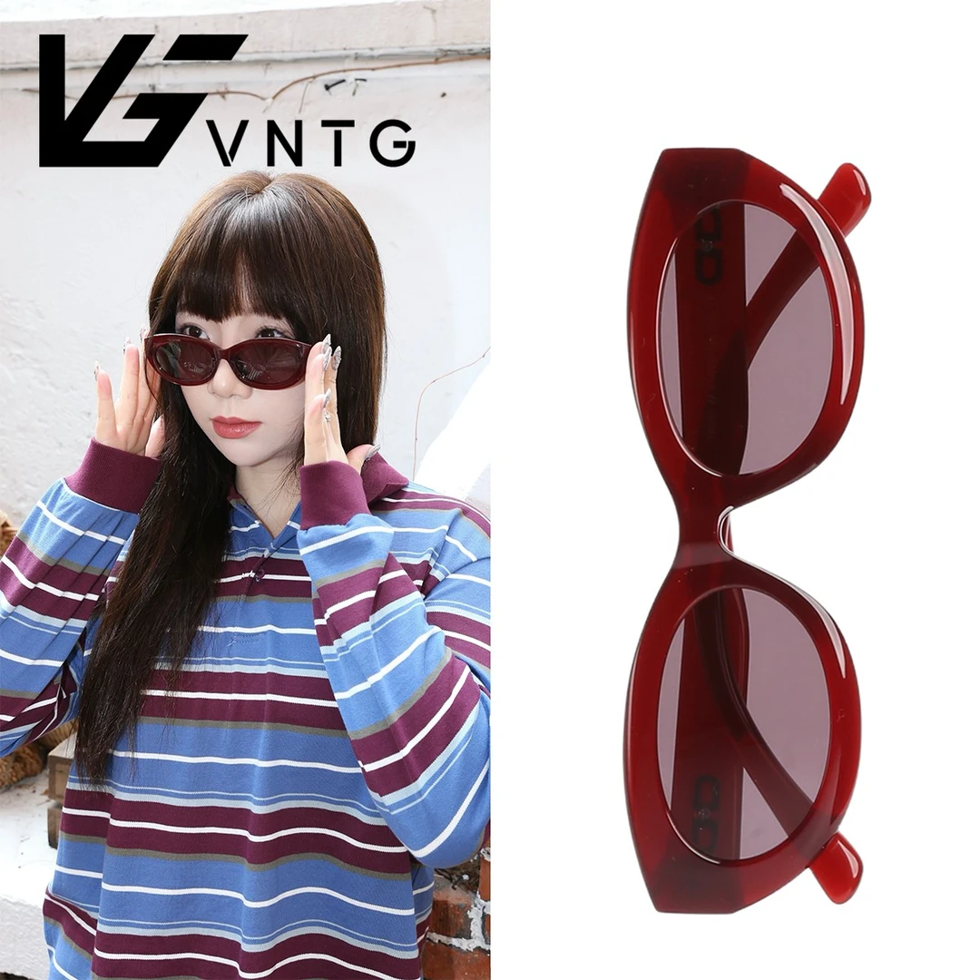 vntg偏光墨镜粗框酒红高级感ins风防紫外线猫眼型显脸小太阳眼镜
