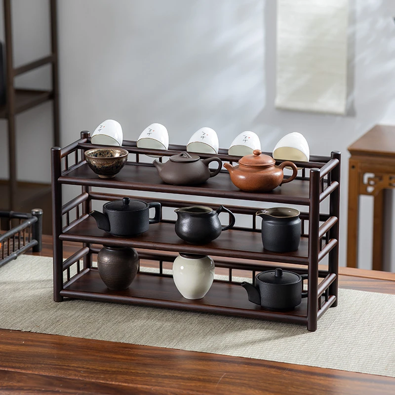 沥水茶杯架子茶具功夫收纳架办公室茶壶置物架桌面茶台展示架中式