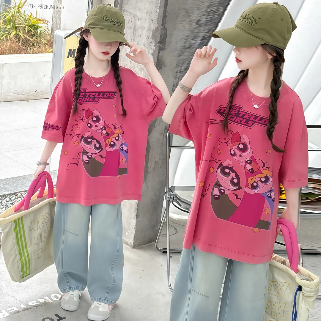 女童夏季洋气套装6-14岁儿童宽松短袖t女孩休闲百搭牛仔裤薄韩版T