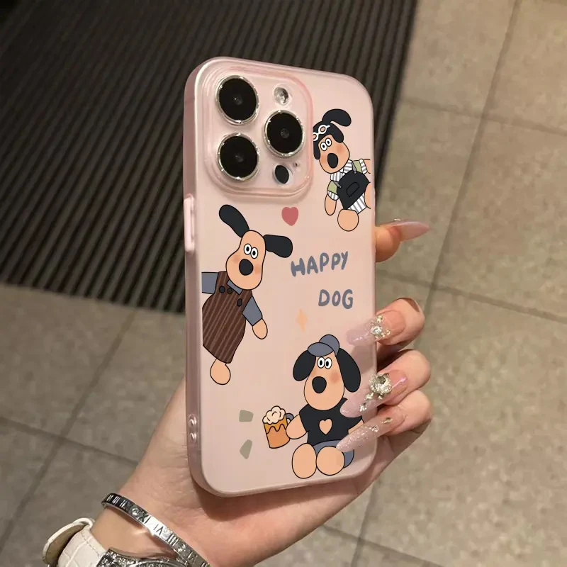 小清新三只开心小狗适用苹果16手机壳15苹果13冰透磨砂12软11壳14