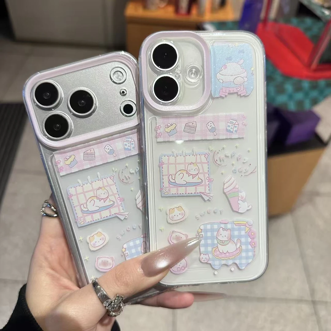 甜品猫猫格纹适用于苹果17/16/15/13promax手机壳12/11软xr/xs防