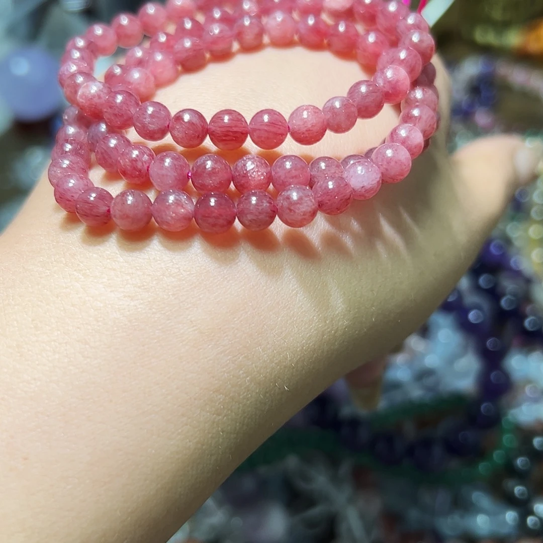海蓝宝石手链未镶嵌鸽血红草莓晶多圈