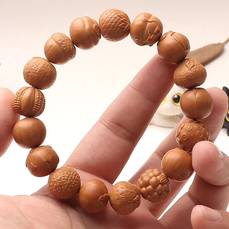 天然全品猴头核桃水果多宝雕刻手串苹果榴莲毕业级女神礼物手1.5*