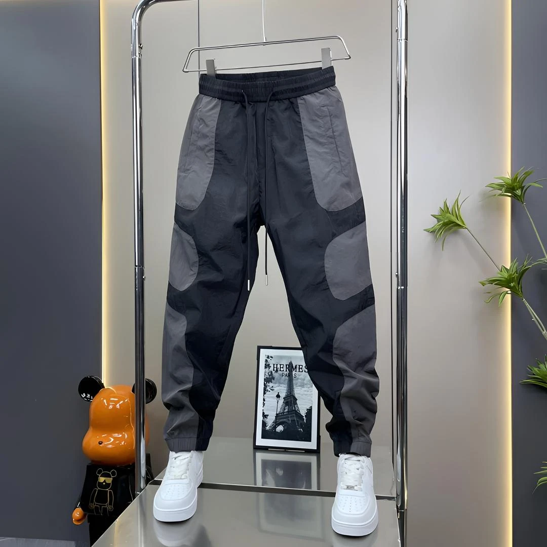 高品质男士休闲裤夏季薄款拼色束脚松紧腰弹力运动裤潮流新款时尚