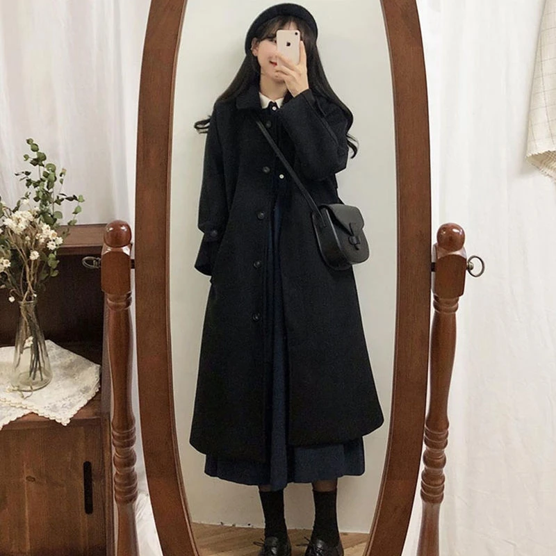 黑色呢子大衣女2025冬今年流行新款简约小个子赫本中长款毛呢外套