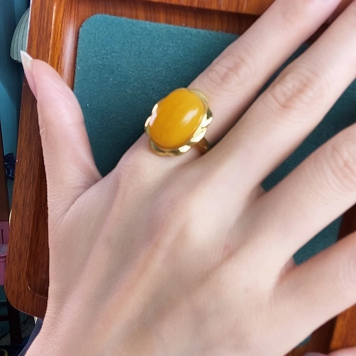 银S925镶嵌蜜蜡戒指戒指