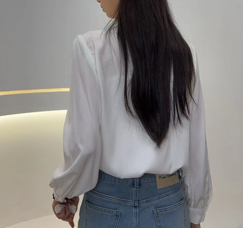 轻奢长袖丝带衬衣衬衫24003白色