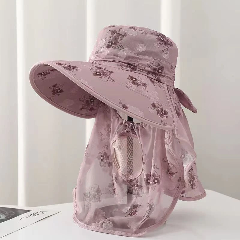 麻防晒遮阳帽新款帽子可漏马尾防晒面罩护颈一体X1