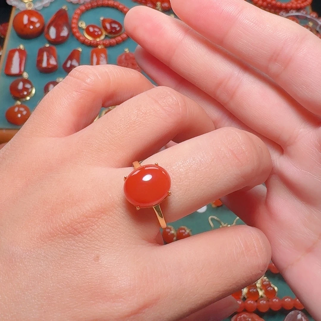 南红玛瑙银S925镶嵌戒指