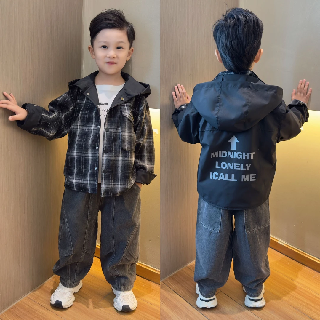 男童秋季双面穿风衣外套2025新款男孩炸街衣服儿童春秋宝宝冲锋衣