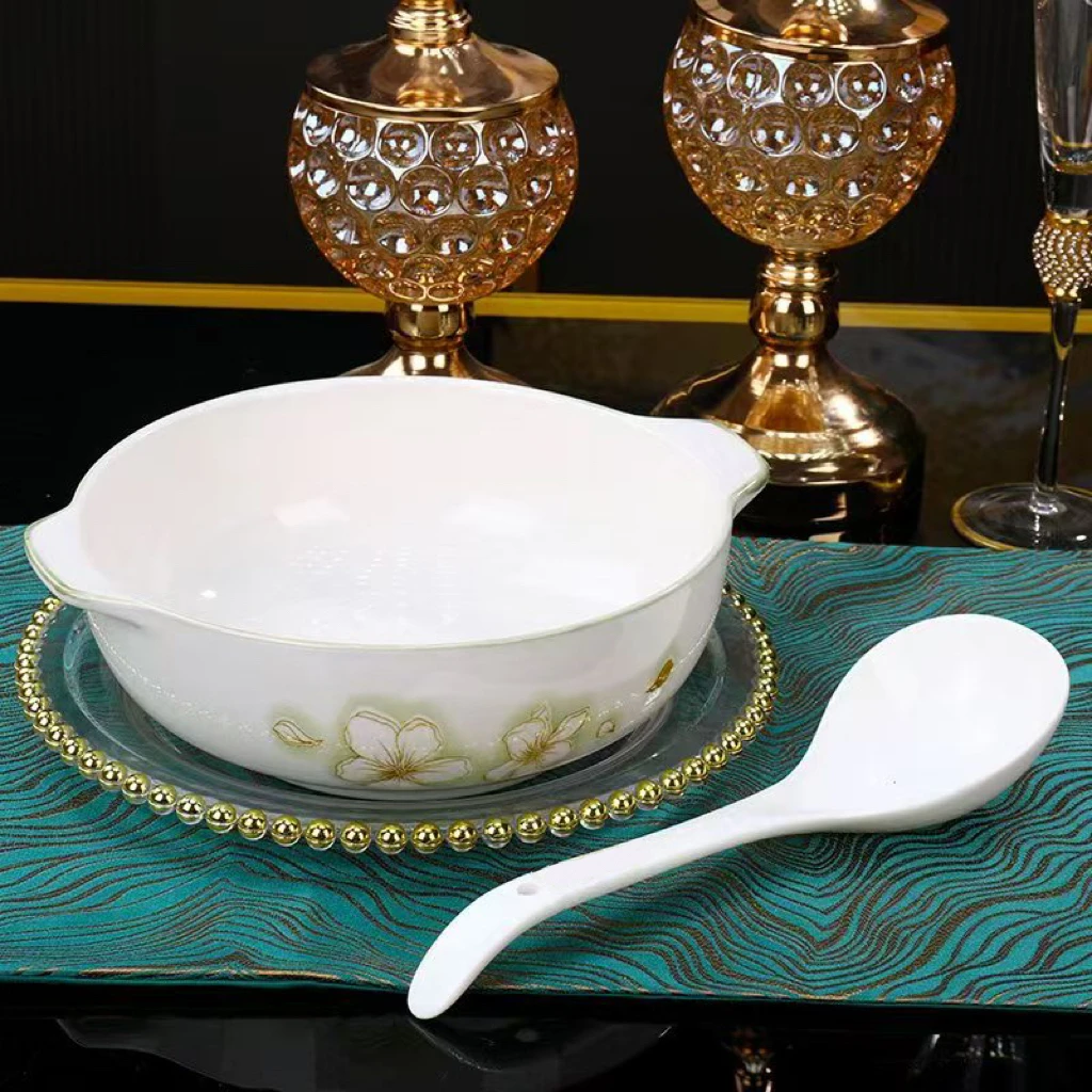 【黄金叶双耳带耳10.5英寸汤碗一个送勺子一个】破损补发