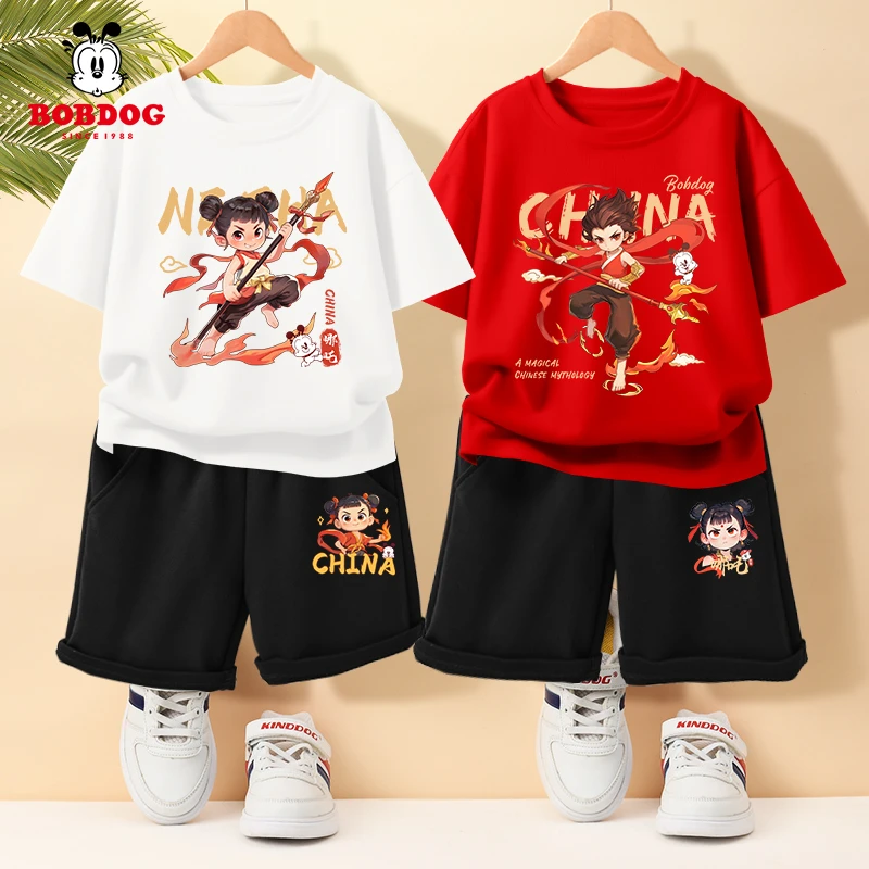 巴布豆卡乐儿童套装夏装2025年新款男童哪吒纯棉短袖夏季薄款衣服