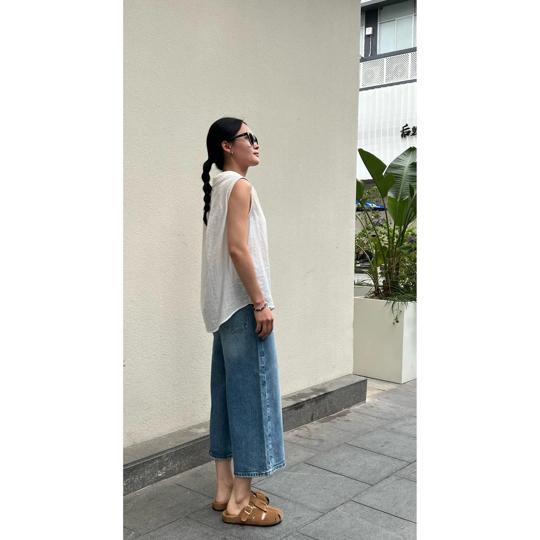 质社原创设计弹力高腰提臀七分直筒牛仔裤XH018