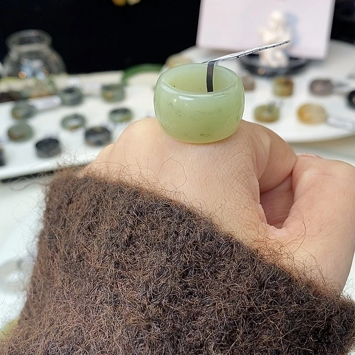 和田玉（糖玉）未镶嵌戒指Z46冰玉青提意境墩墩16.1