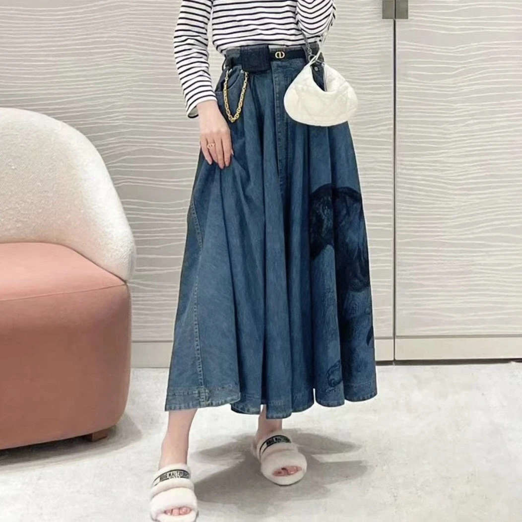 未使用 DIOR/迪奥 汤/P235907668/重工 刺绣 豹子图案 牛仔裙 40