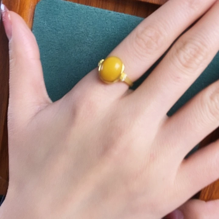 蜜蜡银S925镶嵌戒指戒指