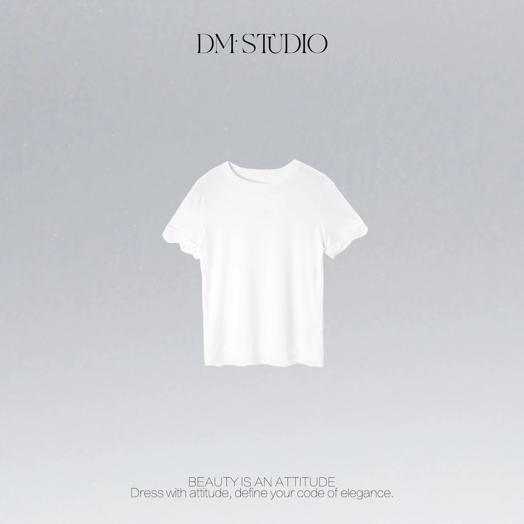 •STUDIO/精致感显瘦蕾丝花边圆领短袖上衣T恤2506TX/QF1281