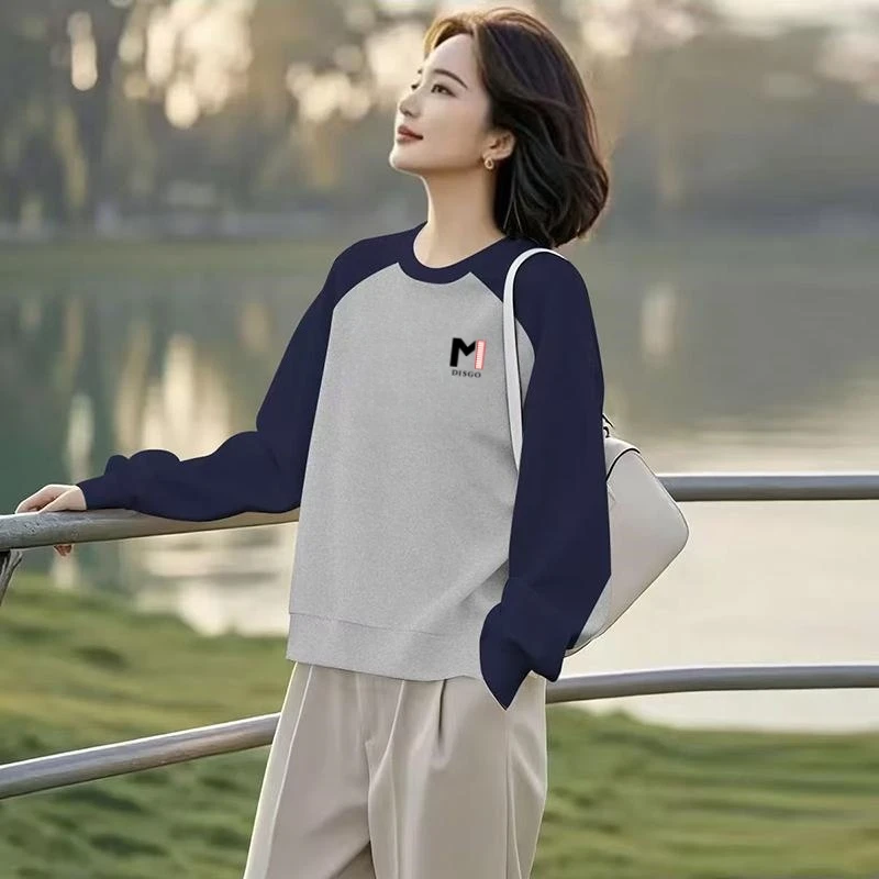 插肩大码宽松圆领卫衣女秋冬时尚洋气字母印花韩系减龄加绒加厚潮