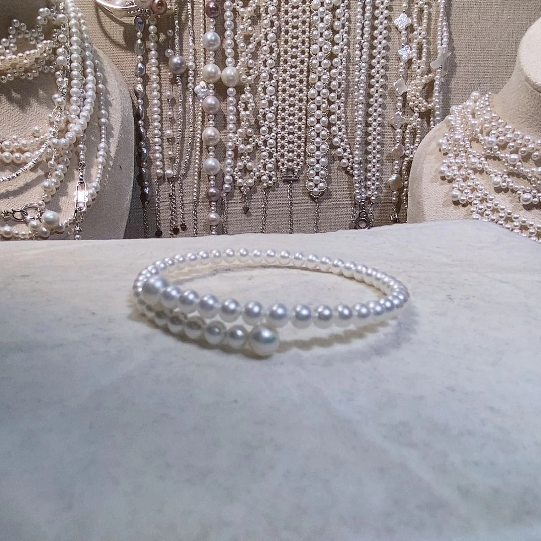 淡水珍珠手镯银S925镶嵌极光炫彩手镯