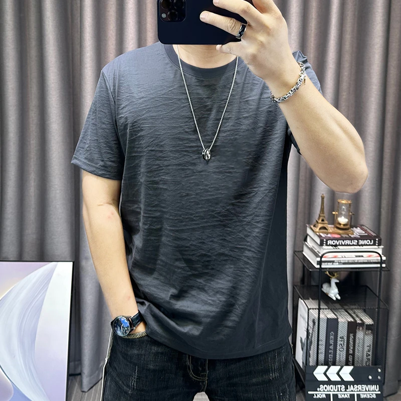 棉麻短袖t恤男2025夏季新款纯色休闲薄款透气男士半袖麻料体恤衫