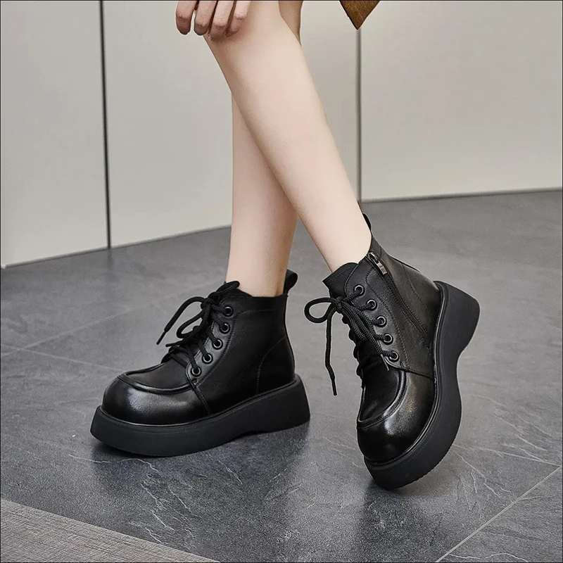 25278头层牛皮厚底复古短筒马丁靴真皮时尚英伦风短靴女鞋