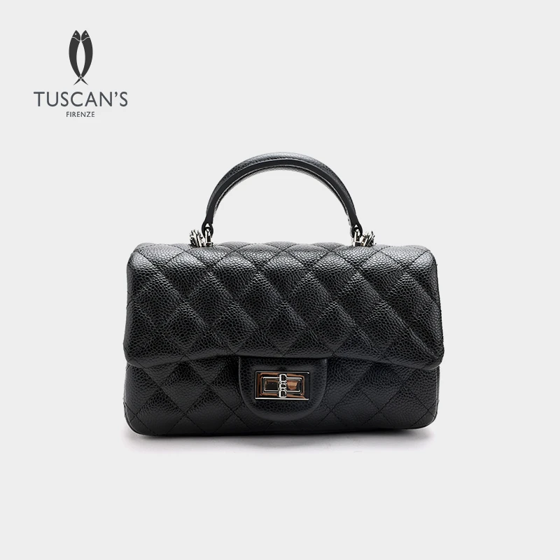 TUSCAN'S小香风女士通勤百搭菱格单肩包真皮牛皮斜挎包时代双鱼