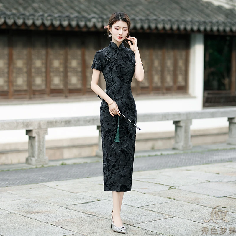 2025新款复古修身夜上海旗袍中式年轻气质日常连衣裙废土风新中式