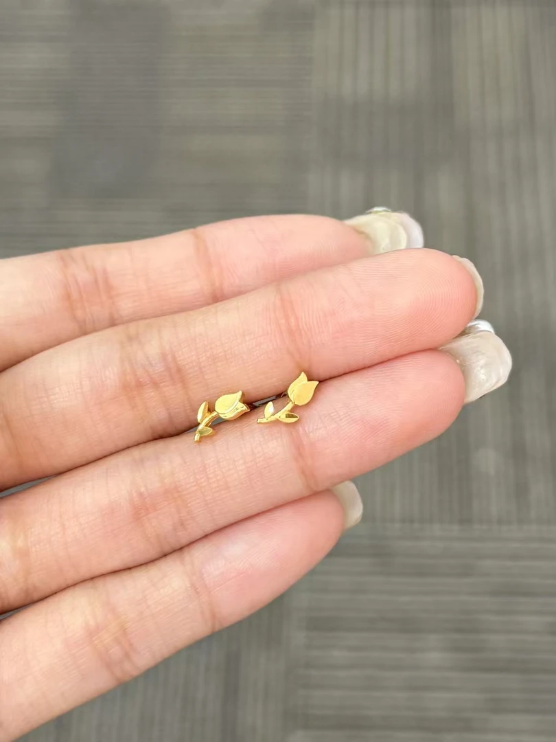 足金999 郁金香弯钩耳钉