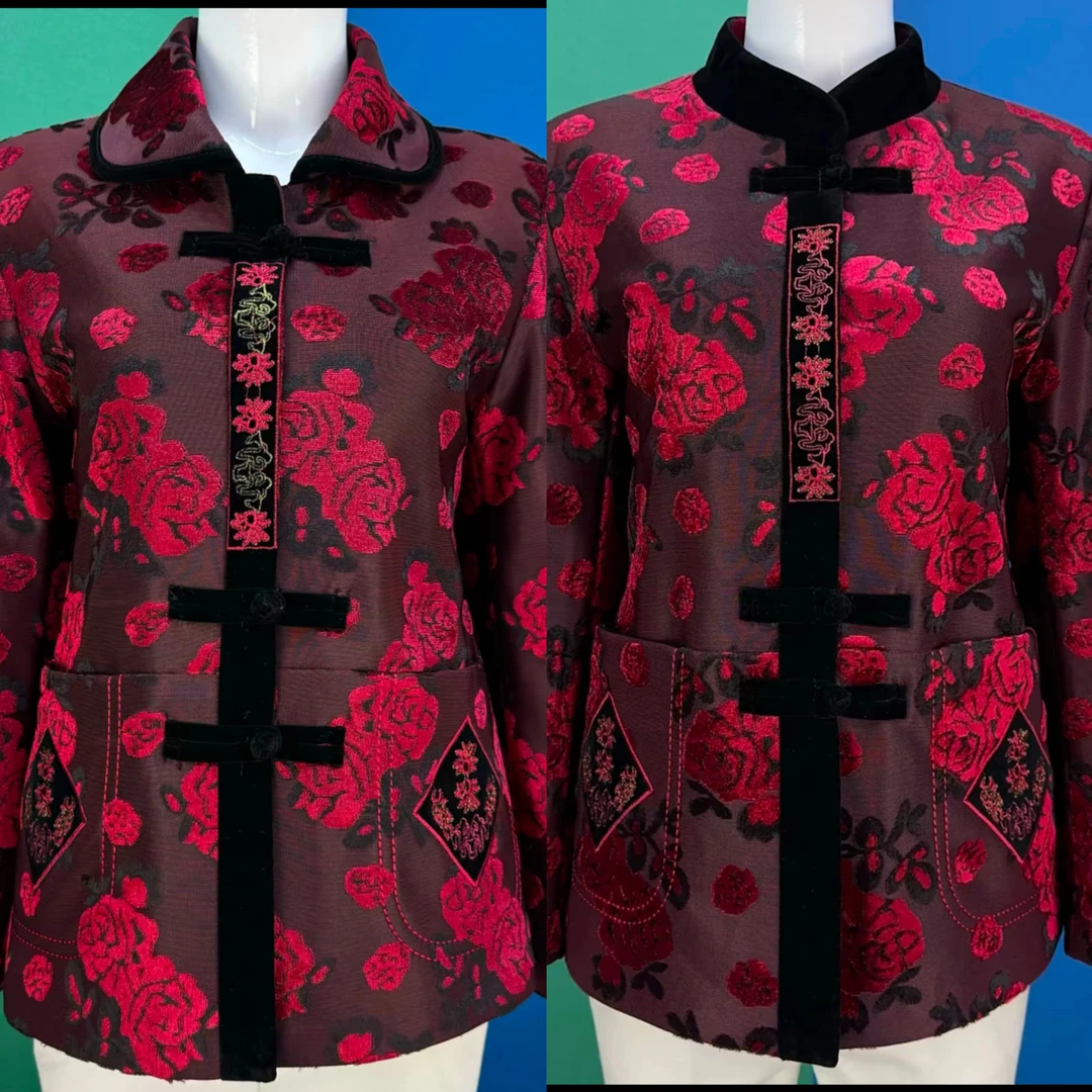 冬季妈妈装加绒保暖盘扣新中式中老年女装唐装外套