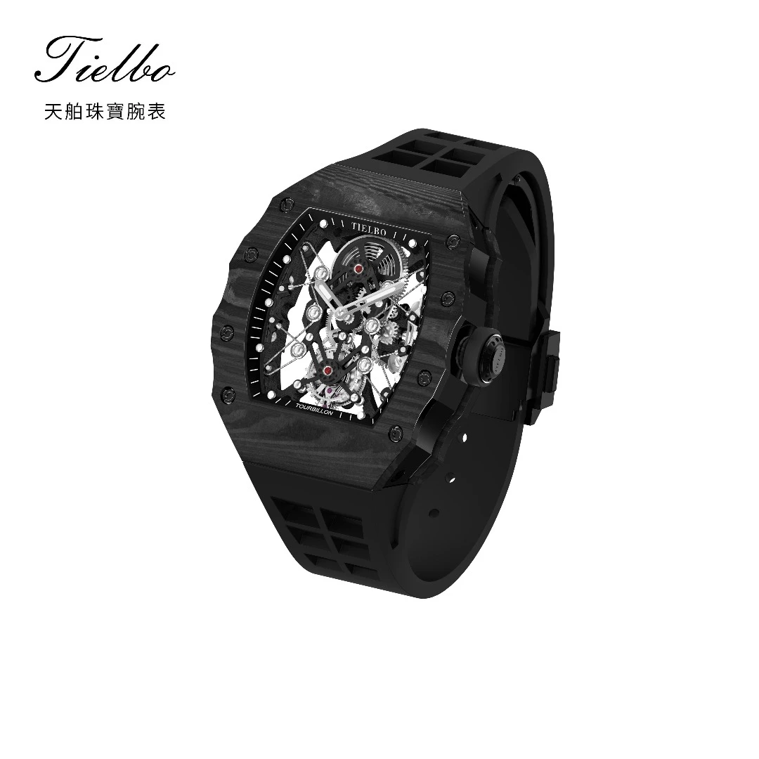 Tielbo/天舶新款炭纤维手动陀飞轮时尚运动男士机械手表T606