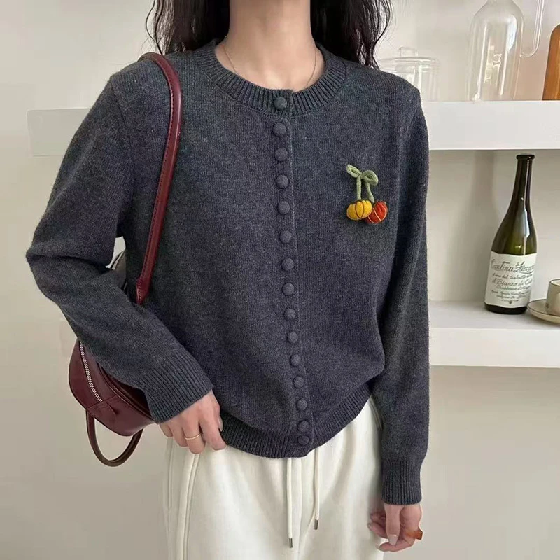 「万事不南」重工手编！秋冬南瓜圆领纽扣毛衣外套百搭针织开衫-5337