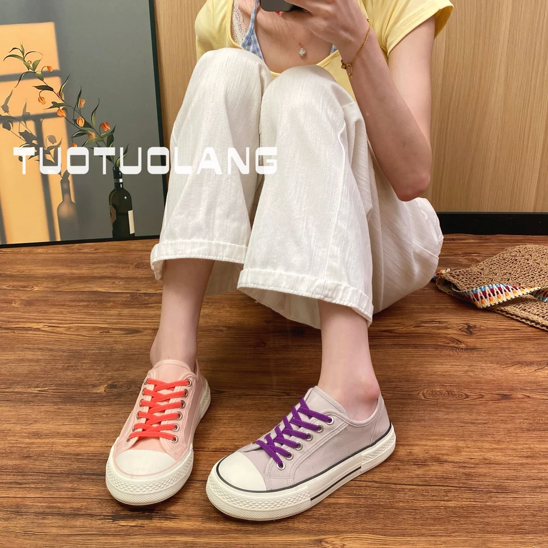 圆头帆布鞋透气平底板鞋百搭休闲小白鞋新款女鞋子