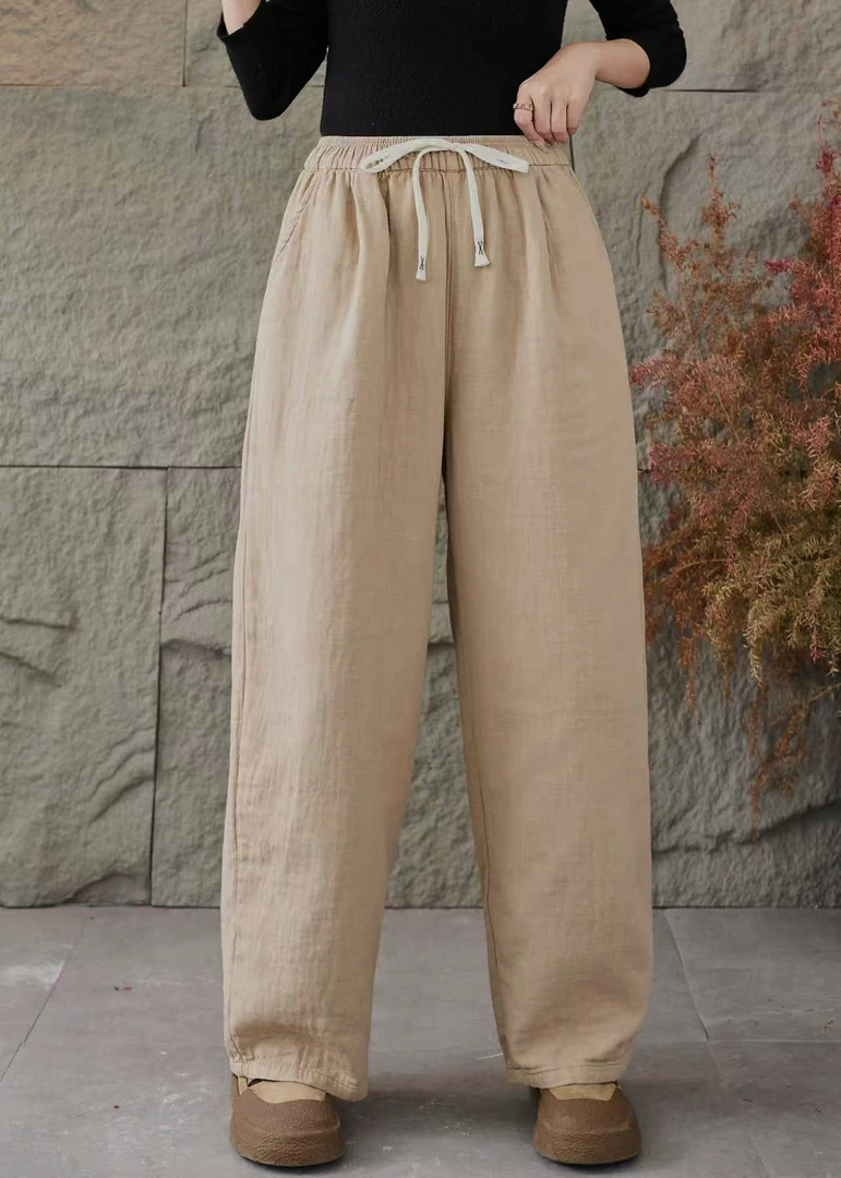 2025秋新款斜纹双纱棉哈伦裤老爹裤休闲百搭宽松裤子女006