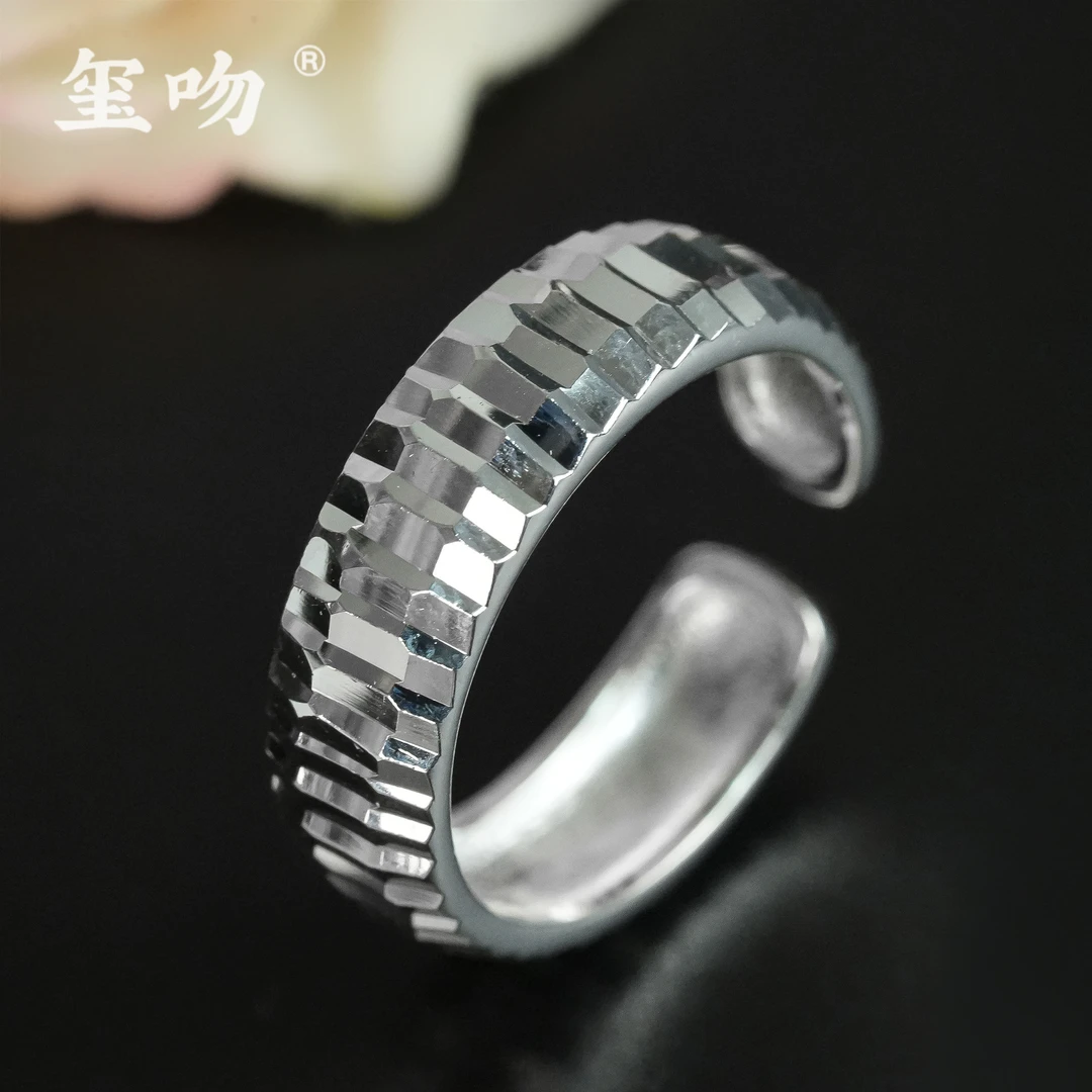 925银戒指 【玺吻】s925银 时尚气质款纯银爆闪车花开口戒指