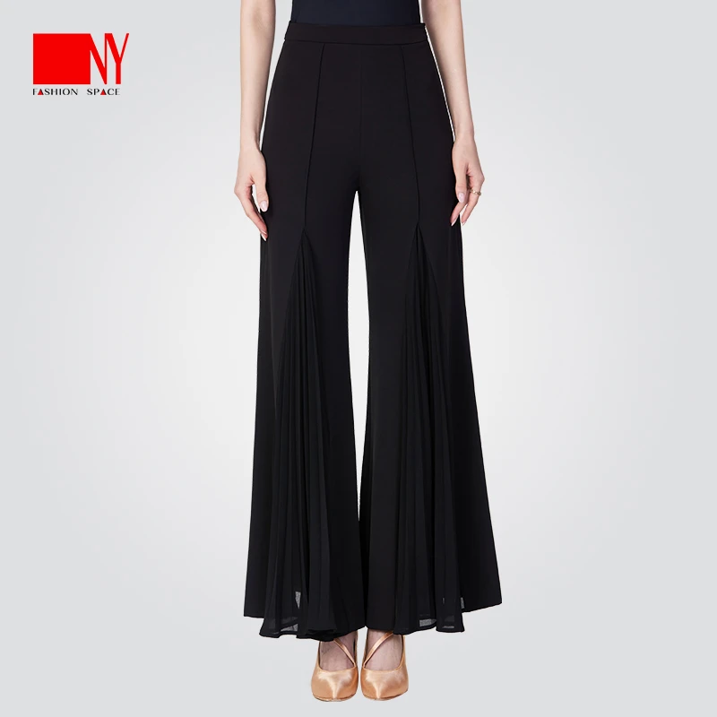 NY24814K纳艺喇叭舞蹈裤时尚气质摩登舞下装高腰显瘦黑色宽松女裤