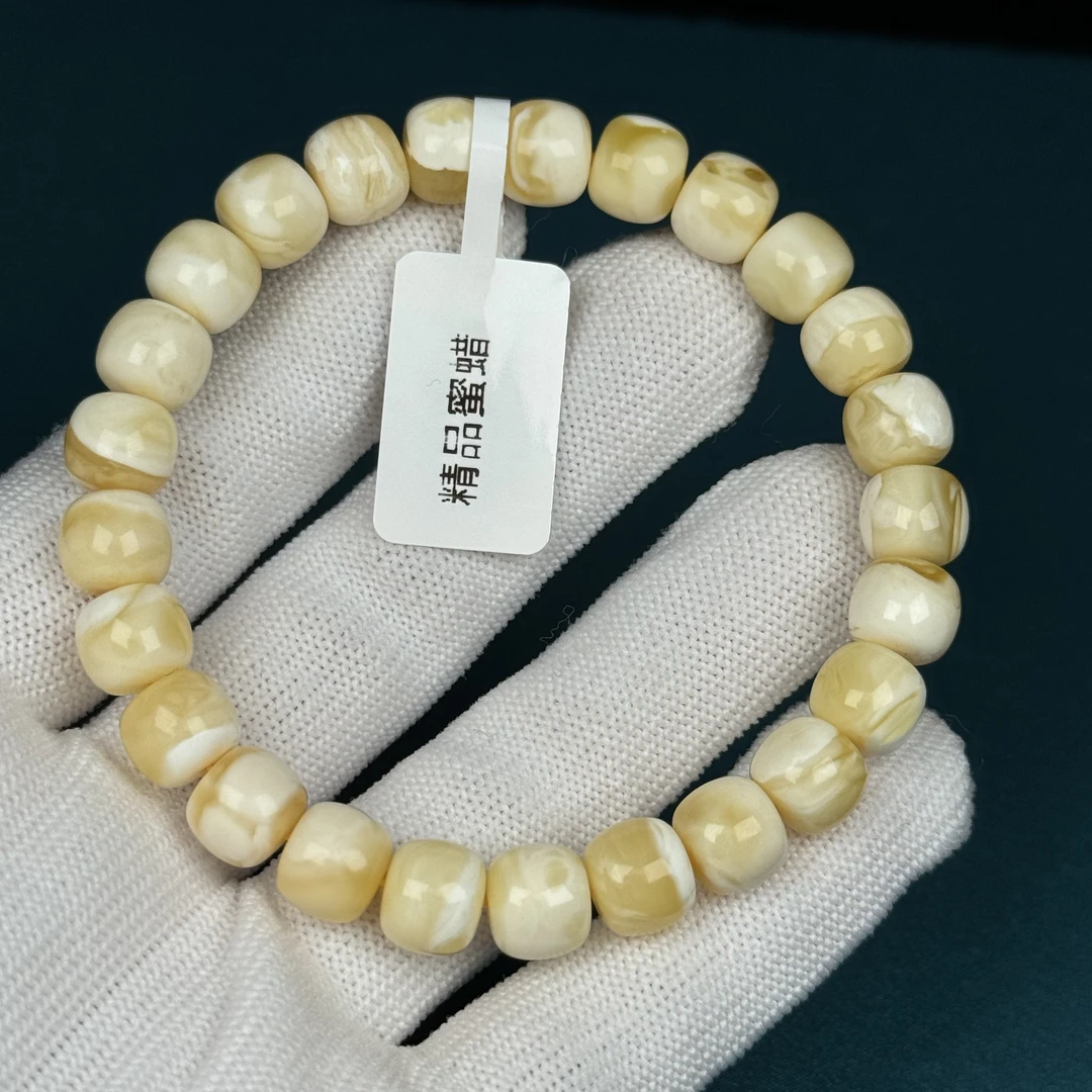 M4034天然原矿蜜蜡 白花蜜老型手串 9*8mm 200克价