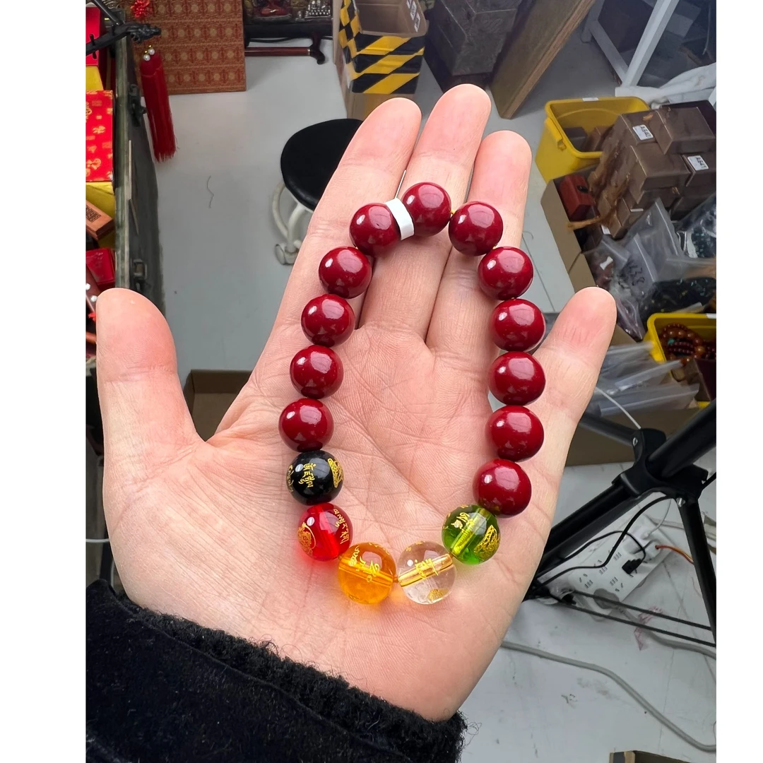 天然辰砂【闪购链接】精品朱砂帝王砂五路财神手串