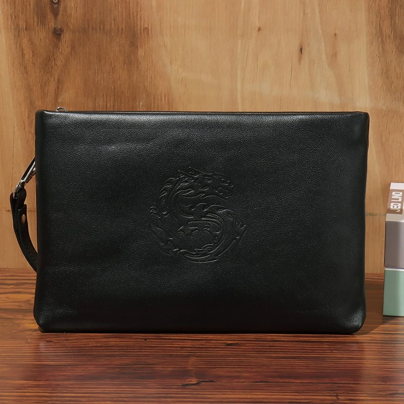 真皮手包男士软皮手包大容量手包龙图案蜘蛛第一层牛皮休闲男士手