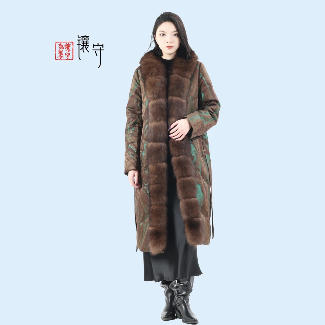 【镶守·秀丽】冬季轻奢设计百搭保暖长款狐狸毛白鹅绒服外套G3756