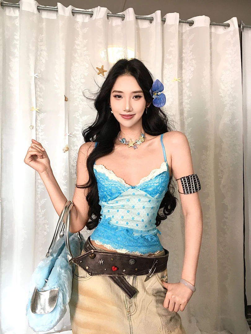 6NE 美式纯欲辣妹V领蕾丝花边吊带背心女夏季设计感外穿内搭上衣