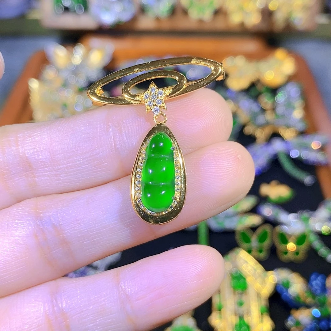 颈饰银S925镶嵌翡翠