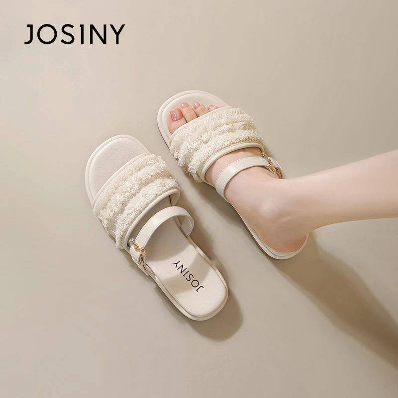 卓诗尼2025新款舒适防滑温柔风一字半拖鞋时尚夏季软底仙女风休闲