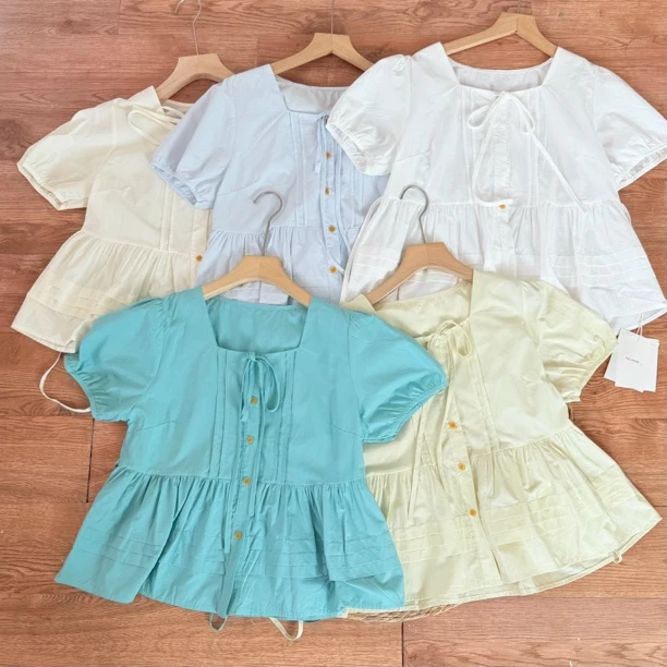 韩系方领绑绳系带扣短款开衫