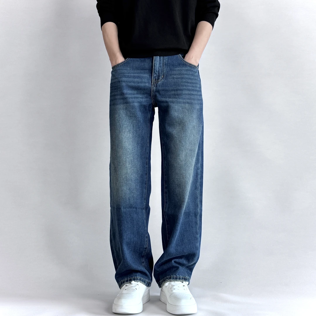 【宽松大直筒】无弹早秋冬新款水洗深蓝牛仔裤男款美式休闲复古百搭