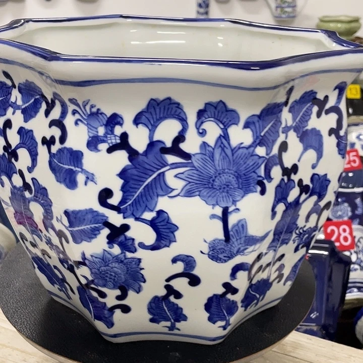 老青花八角盆青花