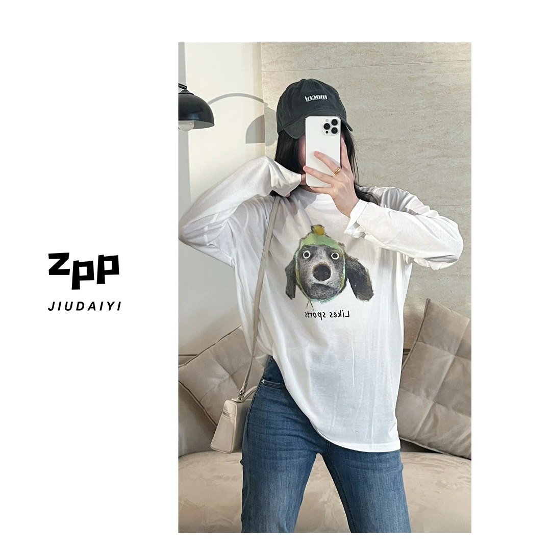 玖黛衣现货【油画狗】新款夏季韩版时尚轻薄印花长袖TXP41019