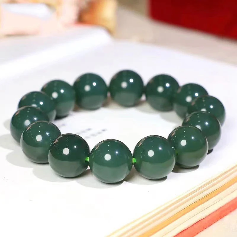和田玉塔青手串16mm大圆珠男女款简约大气玉石