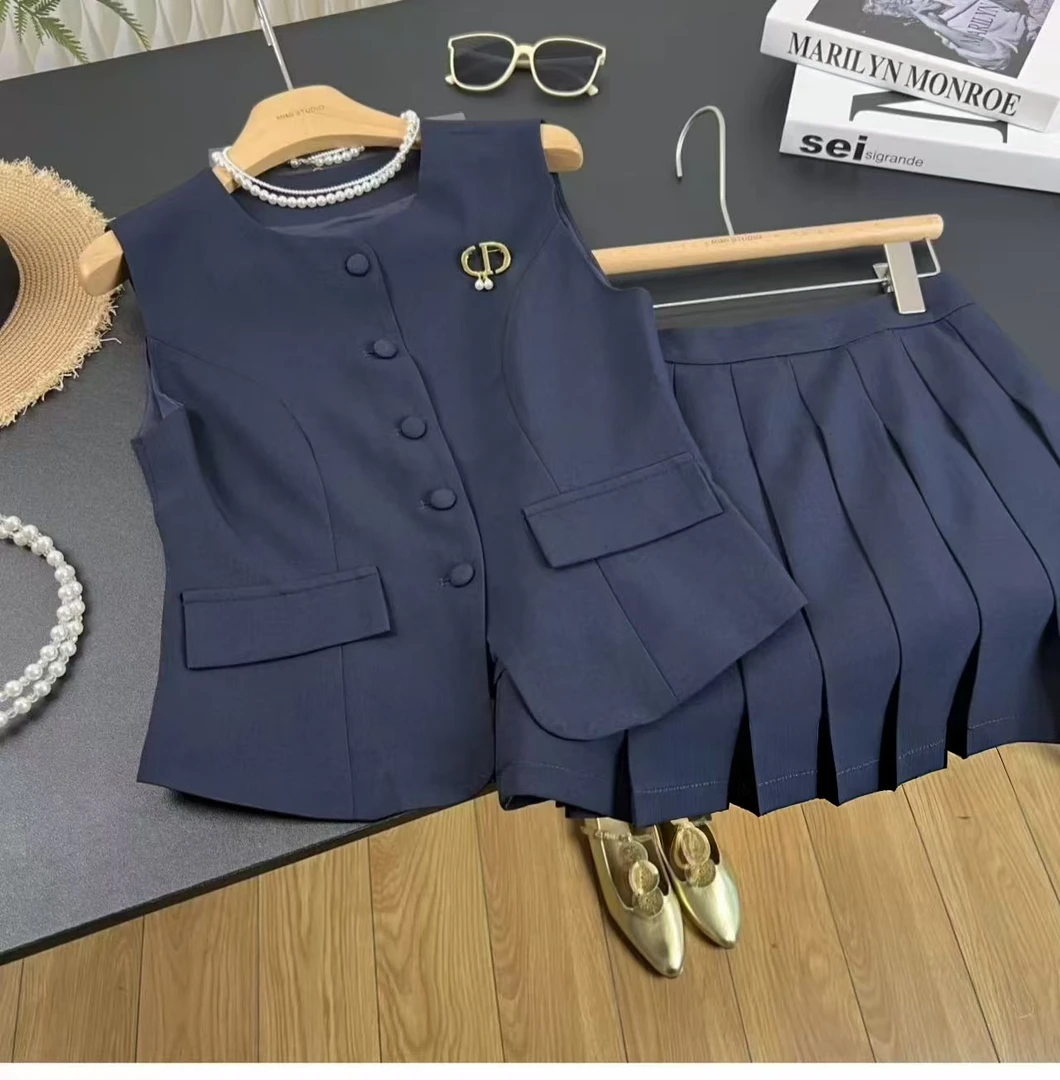 LOOM&短袖背心时尚马夹通勤时尚套装学院风法式洋气极简风两件套