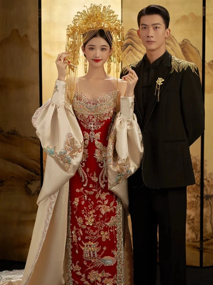 【租赁秀禾服出租】秀禾服2025年新款抹胸旗袍新中式嫁衣结婚敬酒服